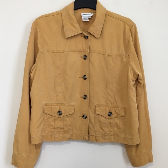 Coldwater Creek Petite tencel mustard long sleeve button up cropped jacket PM - Picture 1 of 15